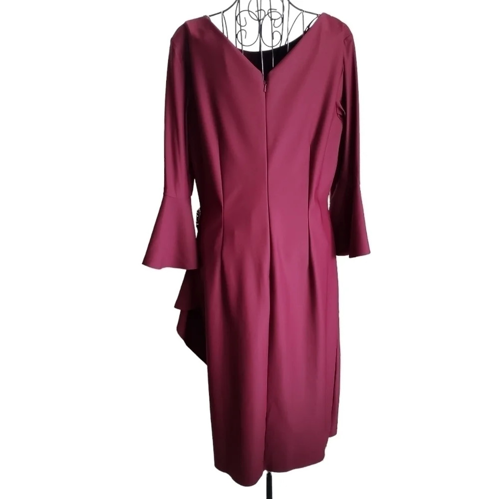 🌻ALEX EVENINGS Sheath Compression Cocktail Dress, Wine Red, Size 10 - Picture 4 of 7